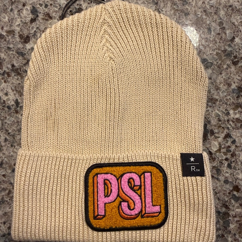 Cream Knit Beanie with Pink PSL Patch